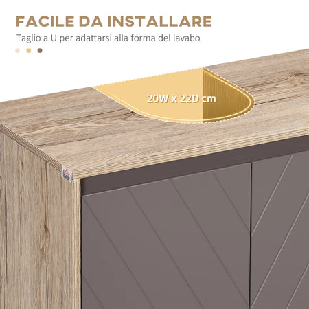 Armadietto Sottolavabo in MDF, con 2 Ante e 2 Mensole Regolabili, 60 x 30 x 60cm