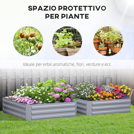 Set di 2 Letti per Orto Rialzati con Fondo Aperto, In Metallo, 100x100x30 cm, (Grigio)