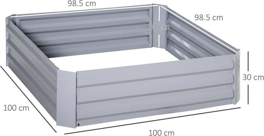 Set di 2 Letti per Orto Rialzati con Fondo Aperto, In Metallo, 100x100x30 cm, (Grigio)