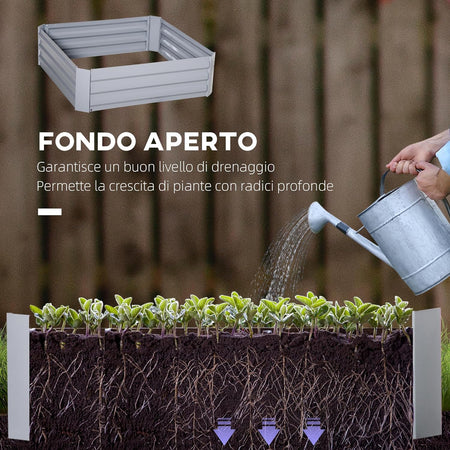 Set di 2 Letti per Orto Rialzati con Fondo Aperto, In Metallo, 100x100x30 cm, (Grigio)