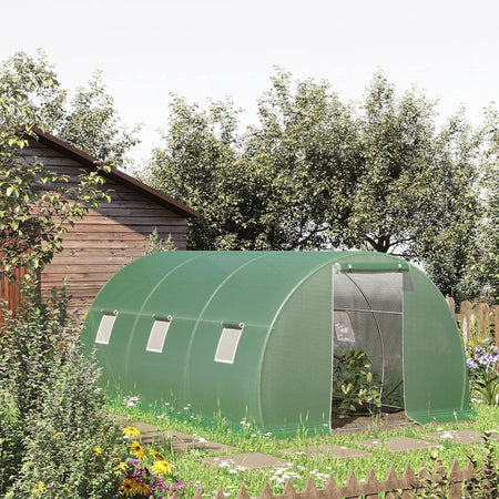 Serra a Tunnel da Giardino e Orto 4.5x3x2m, Copertura in PE, Porta e Finestre Avvolgibili, (Verde)