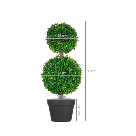 Set da 2 Piante a 2 Sfere Realistico con Vaso incluso, erba, in Cemento, 60 cm, (Verde)