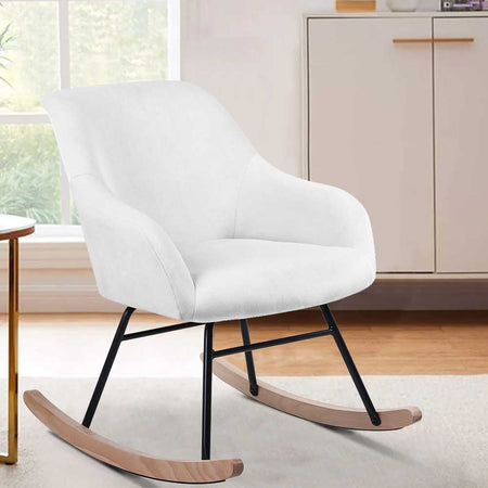 Sedia Dondolo Poltrona Relax Tessuto Imbottito Stile Moderno 60x78x78cm, Bianco