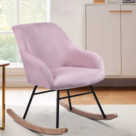 Sedia Dondolo Poltrona Relax Tessuto Imbottito Stile Moderno 60x78x78cm Rosa