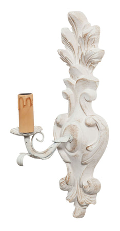 Biscottini Lampada Applique Shabby in legno e ferro finitura bianco anticato Made In Italy