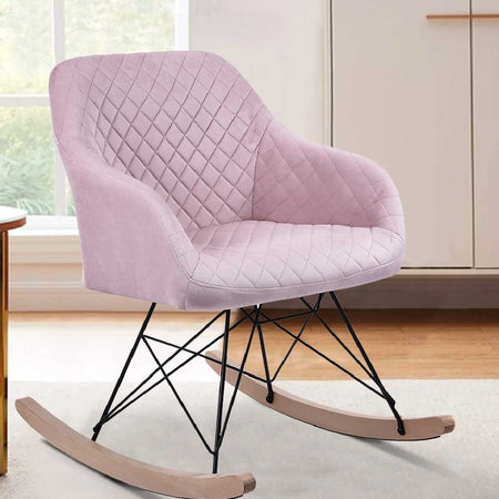 Sedia Dondolo Poltrona Relax Tessuto Trapuntato Stile Moderno 75x58x80cm, Rosa