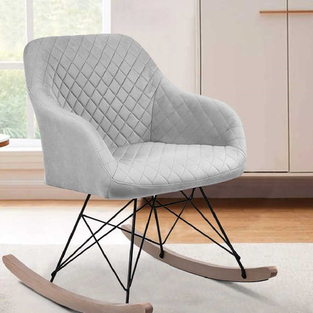 Sedia Dondolo Poltrona Relax Tessuto Trapuntato Stile Moderno 75x58x80cm, Grigio
