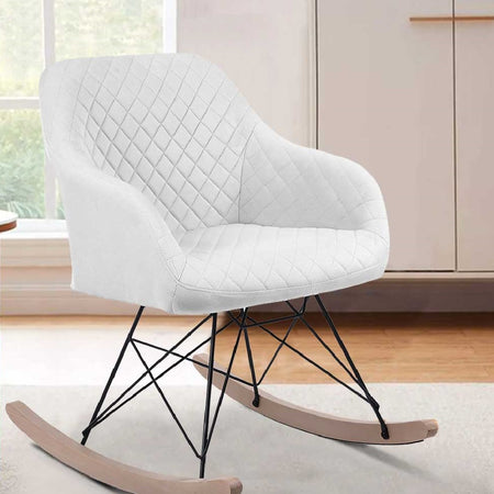 Sedia Dondolo Poltrona Relax Tessuto Trapuntato Stile Moderno 75x58x80cm, Bianco