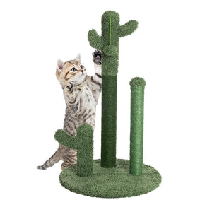 Tiragraffi Gioco Gatti, Graffiatoio Forma 3 Cactus con Pallina 34 x h59 cm Verde