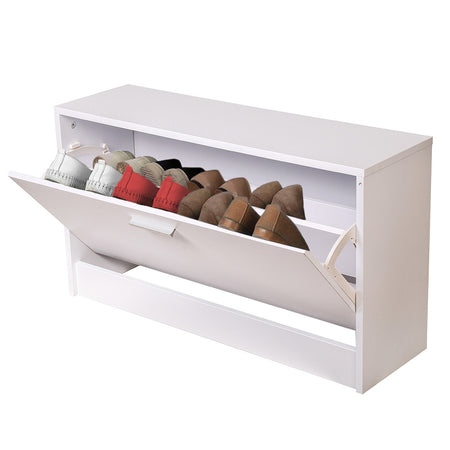Scarpiera Bassa in Legno Mobile Salvaspazio 90.5x12.5 H46cm Bianco 8Paia di Scarpe