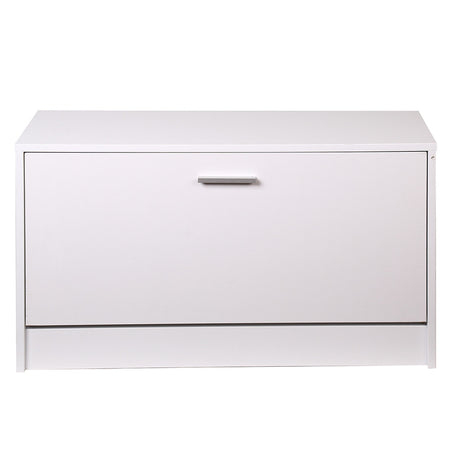 Scarpiera Bassa in Legno Mobile Salvaspazio 90.5x12.5 H46cm Bianco 8Paia di Scarpe