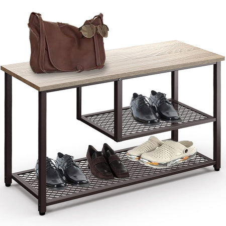 Mobile Scarpiera Metallo e Legno 74x30 H45cm Ingresso Corridoio Ufficio Minimal Bronzo