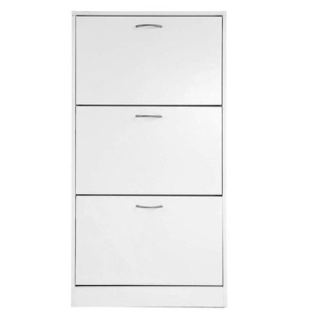 Mobile Scarpiera Salvaspazio 3Ante in Legno 60x24 H120cm Bianco 18 paia di scarpe