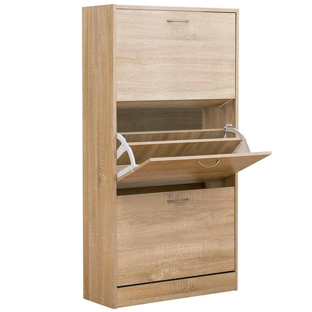 Mobile Scarpiera Salvaspazio 3Ante in Legno 60x24 H120cm Beige 18 paia di scarpe