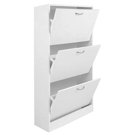 Mobile Scarpiera Salvaspazio 3Ante in Legno 60x24 H120cm Bianco 18 paia di scarpe