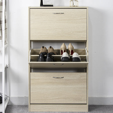 Scarpiera 3 Ante Salvaspazio Doppia Profondità con Maniglia Colore Olmo 63x24x115cm