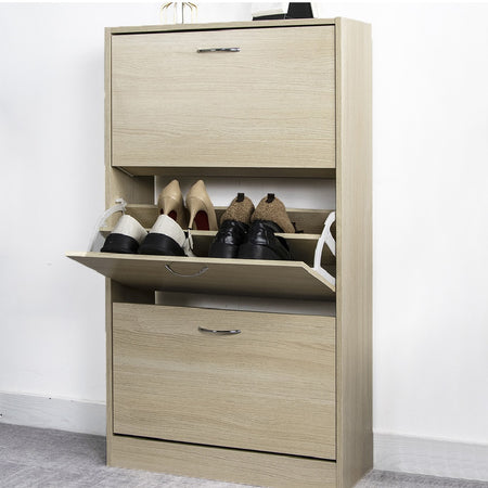 Scarpiera 3 Ante Salvaspazio Doppia Profondità con Maniglia Colore Olmo 63x24x115cm