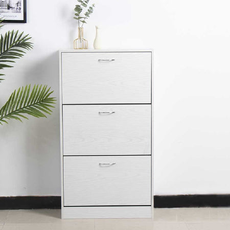 Scarpiera 3 Ante Salvaspazio Doppia Profondità con Maniglia Colore Bianco 63x24x115cm