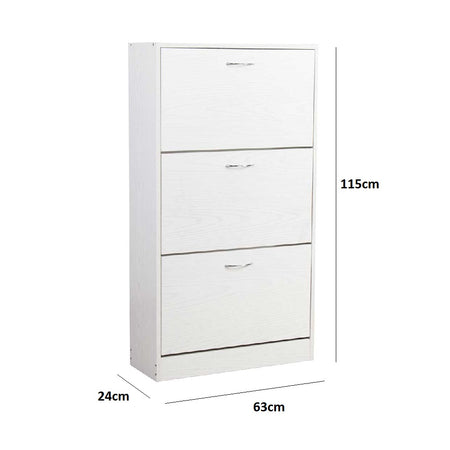 Scarpiera 3 Ante Salvaspazio Doppia Profondità con Maniglia Colore Bianco 63x24x115cm