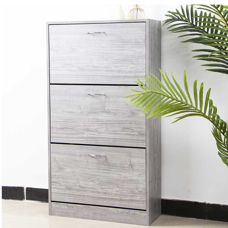 Scarpiera 3 Ante Salvaspazio Doppia Profondità con Maniglia Colore Grigio 63x24x115cm