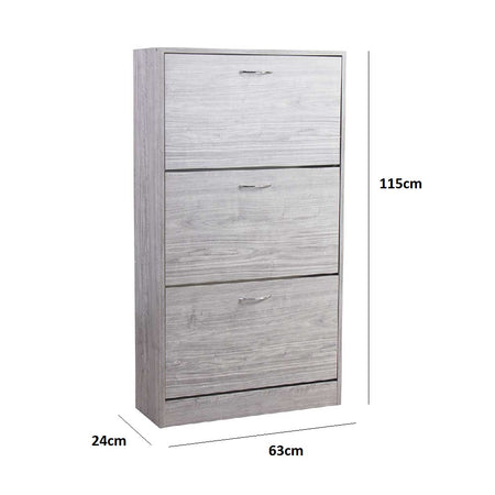 Scarpiera 3 Ante Salvaspazio Doppia Profondità con Maniglia Colore Grigio 63x24x115cm