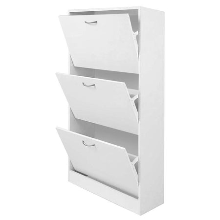 Mobile Scarpiera Salvaspazio 3Ante in Legno 60x24 H120cm Bianco 18 paia di scarpe