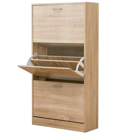 Mobile Scarpiera Salvaspazio 3Ante in Legno 60x24 H120cm Beige 18 paia di scarpe