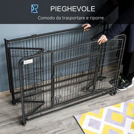 Gabbia per Cani in Metallo Pieghevole 125X76X81CM colore Nero