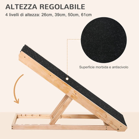 Rampa per Cane Gatti 90x40 H61 CM  Pieghevole in Legno
