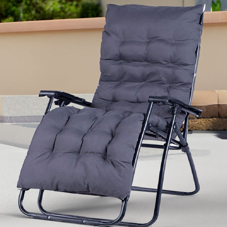 Sdraio Poltrona Giardino Gravità Zero Pieghevole Con Cuscino Oxford Morbido Grigio
