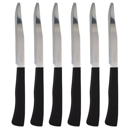 Coltelli Bistecca 24pz Manico in Polipropilene Doppia Affilatura 22cm Nero