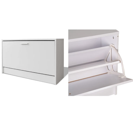 Scarpiera Bassa in Legno Mobile Salvaspazio 90.5x12.5 H46cm Bianco 8Paia di Scarpe