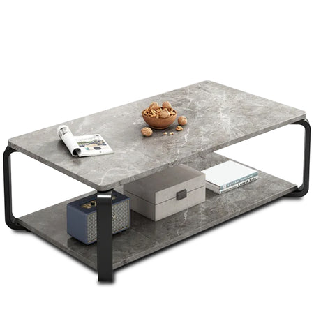 Tavolino da Salotto 2 Ripiani Design Moderno Effetto Marmo Nero Grigio Chiaro
