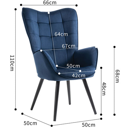 Poltrona Moderna Casa e Ufficio Velluto Blu Schienale Tipo Cester Ergonomica