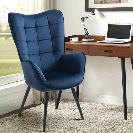 Poltrona Moderna Casa e Ufficio Velluto Blu Schienale Tipo Cester Ergonomica