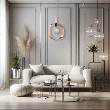 Lampadario Sospensione Metallo Verniciato Stefy 1 luce E27 Rame/Satinato