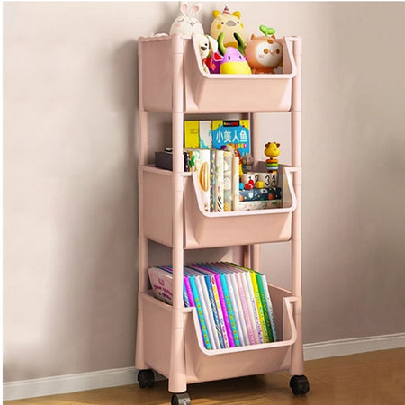 Carrello Cucina Multiuso 4Ruote 3Ripiani Portaoggetti Salvaspazio H 76cm Rosa