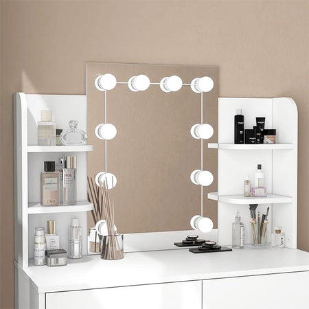 Consolle Trucco con Specchio a Led Mobile Makeup 2 Cassetti 90x40 H 144cm Luce Regolabile