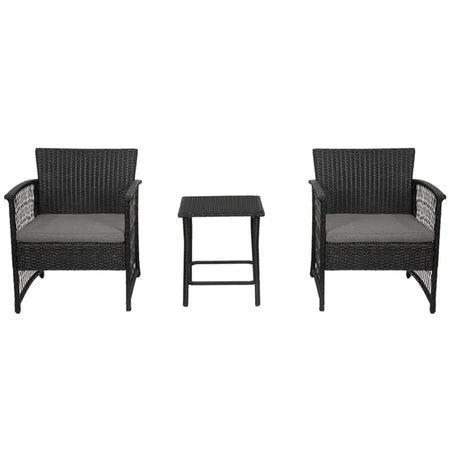 set da Giardino 3pz in Polyrattan Nero Grigio Esterno Interno Giardino Terrazzo
