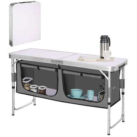 Tavolo Campeggio Multifunzione In Alluminio Pieghevole 120x47 H 61/69cm Salvaspazio