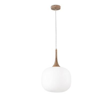 Sospensione in metallo con diffusore in vetro Bianca/Legno 1Xe27 10X30X150Cm