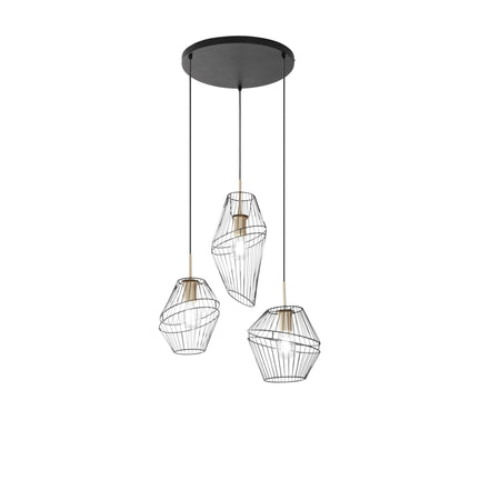 Lampadario a sospensione a tre luci in metallo Nero/Oro 3Xe27 42X40X150Cm