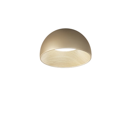 Plafoniera design contemporaneo in metallo alla forma sferica Effetto Legno Oro 23x35 cm