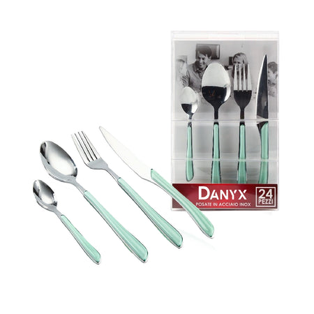 Posate Colorate in Acciaio Inox kit 24pz colore Verde Shabby Design Ergonomico