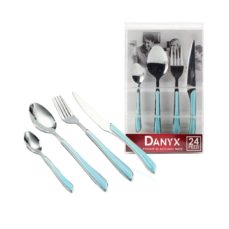 Posate Colorate in Acciaio Inox kit 24pz colore Turchese Design Ergonomico