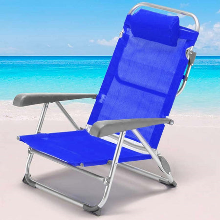 Sedia Spiaggina Prendisole Pieghevole Alluminio Poggia testa Sdraio Reclinabile Blu