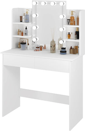 Consolle Trucco con Specchio a Led Mobile Makeup 2 Cassetti 90x40 H 144cm Luce Regolabile