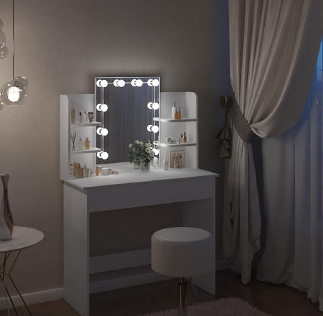 Consolle Trucco con Specchio a Led Mobile Makeup 2 Cassetti 90x40 H 144cm Luce Regolabile