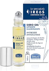 Helan, IREOS - Contorno Occhi Occhiaie Effetto Lifting, Siero Contorno Occhi e Borse Sgonfiante in Formula Gel con Fresco Roll On in Acciaio - Prodotto Skincare Illuminante Antiage con Caffeina, 10 ml