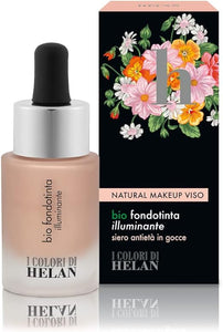 Helan, Bio Fondotinta Illuminante, Effetto glowing, texture iperfluida e leggera, adatto a qualsiasi tipo di pelle, colore Medium